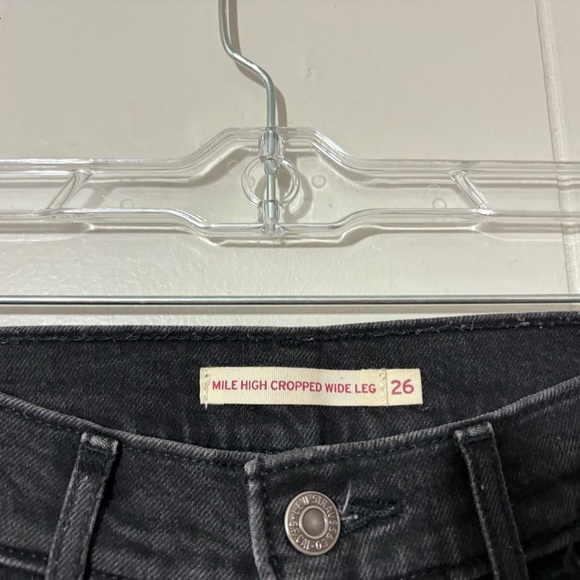 Levis Mile High Cropped Wide Leg Jeans Womens Button Fly Black Distressed Sz 26 - Picture 2 of 10